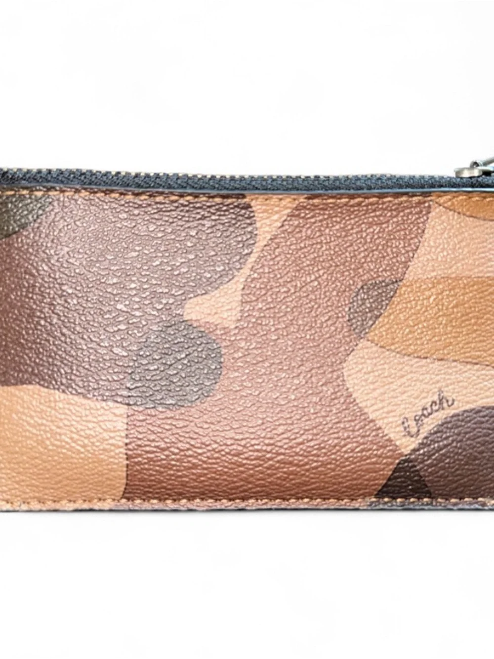 Coach C3210 Camo Zip Card Case Saddle Black Brown Camouflage Wallet Like New